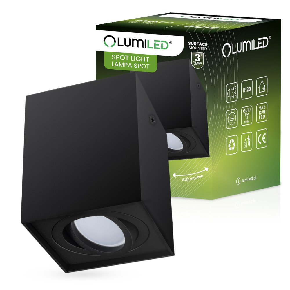 E-shop HALOGEN Spot Tube Movable AMAT-L GU10 Square Black 115mm LUMILED pre povrchovú montáž