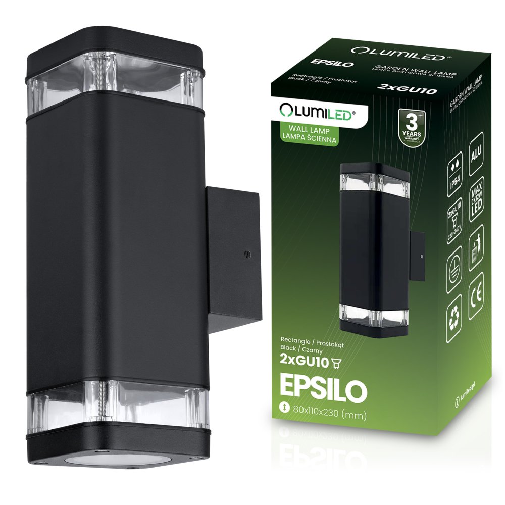 E-shop Vonkajšia záhradná lampa fasádna nástenná lampa 2x GU10 LED IP54 Upstairs Downstairs EPSILO LUMILED