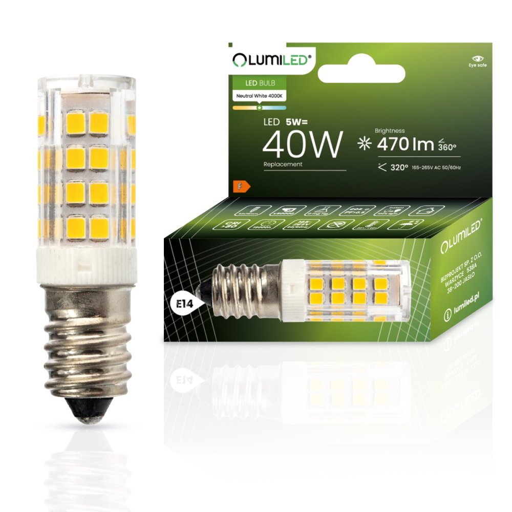E-shop Žiarovka LED E14 tubulárna T25 5W = 40W 470lm 4000K neutrálna 320° LUMILED