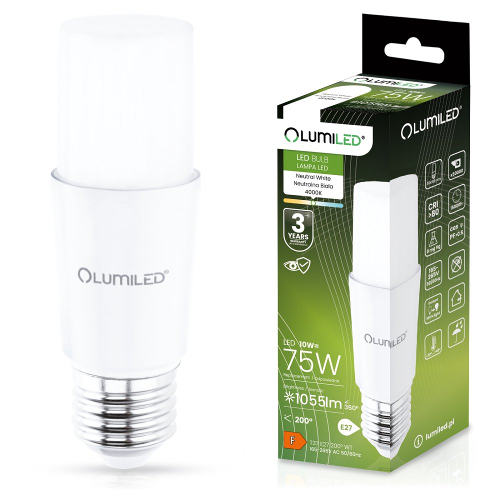 LED žiarovka E27 10W = 75W 1055lm 4000K Neutral Stick LUMILED
