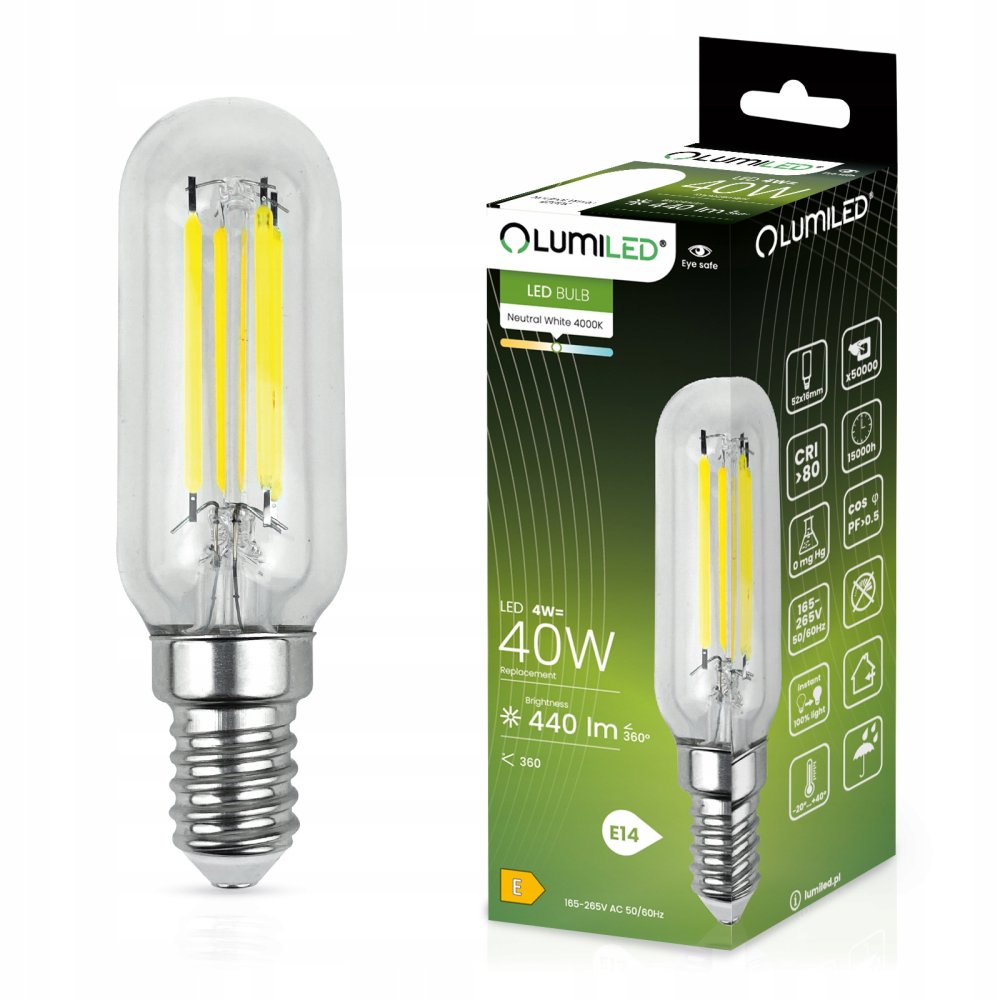 LED žiarovka do chladničky E14 T25 4W = 40W 440lm 4000K Neutrálne vlákno LUMILED