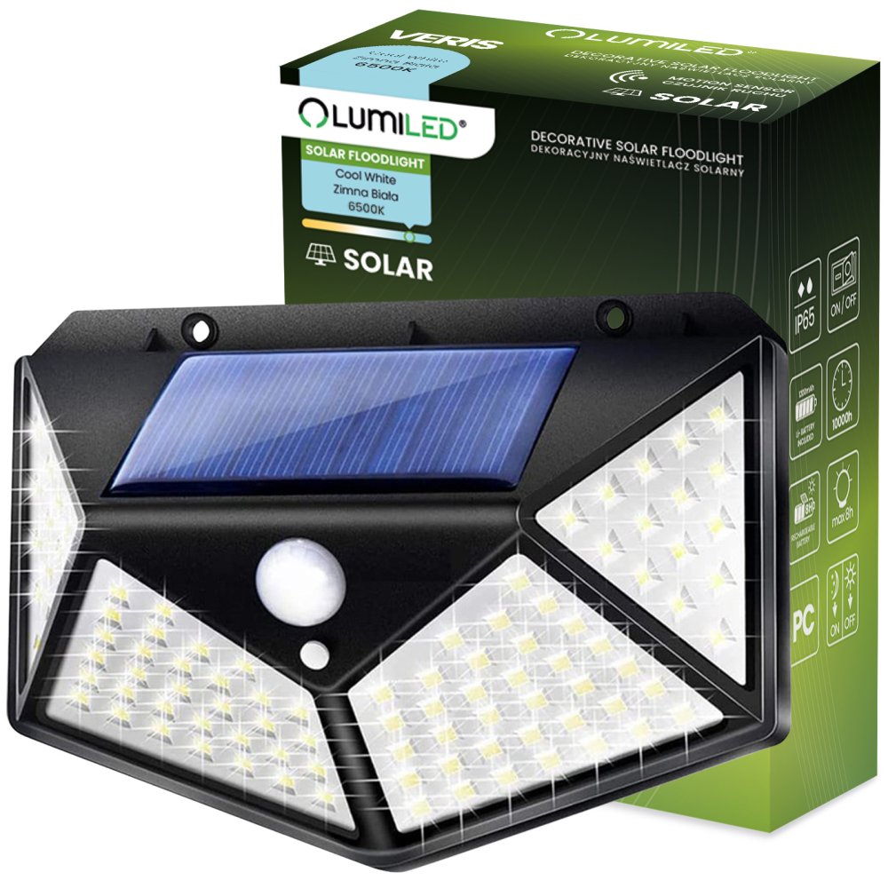 Solárne reflektory LED Halogénová záhradná lampa 6500K IP65 Senzor pohybu a súmraku VERIS LUMILED