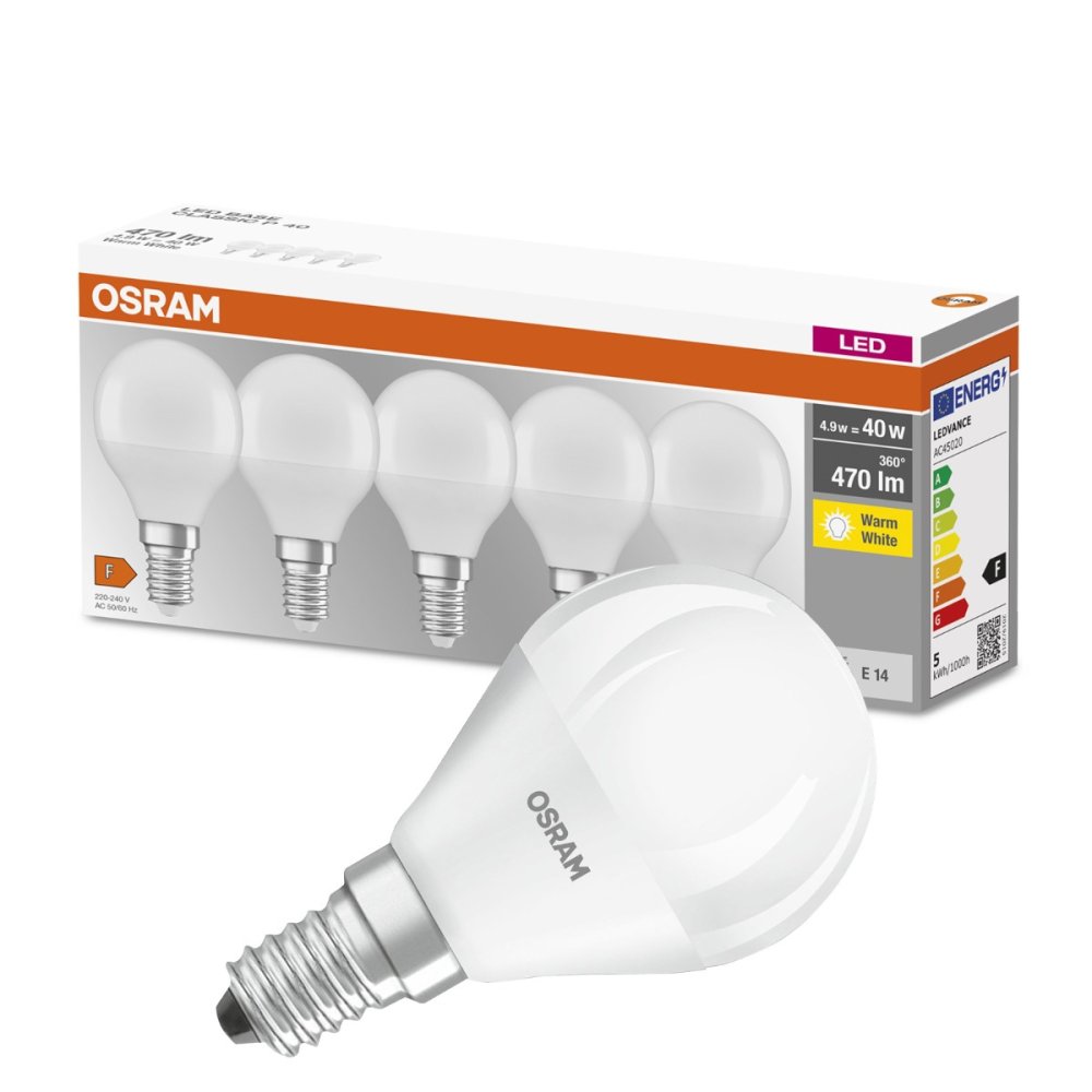 5PAK LED žiarovka E14 P45 5W = 40W 470lm 2700K teplá pätica OSRAM