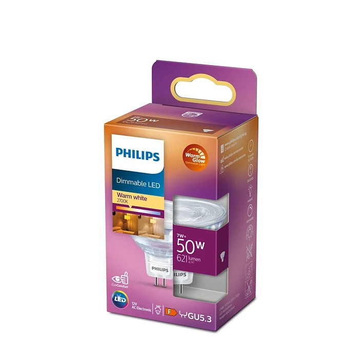 LED halogénová žiarovka GU5.3 MR16 7W = 50W 700lm 2700 Warm 36° PHILIPS Stmievateľná žiarovka