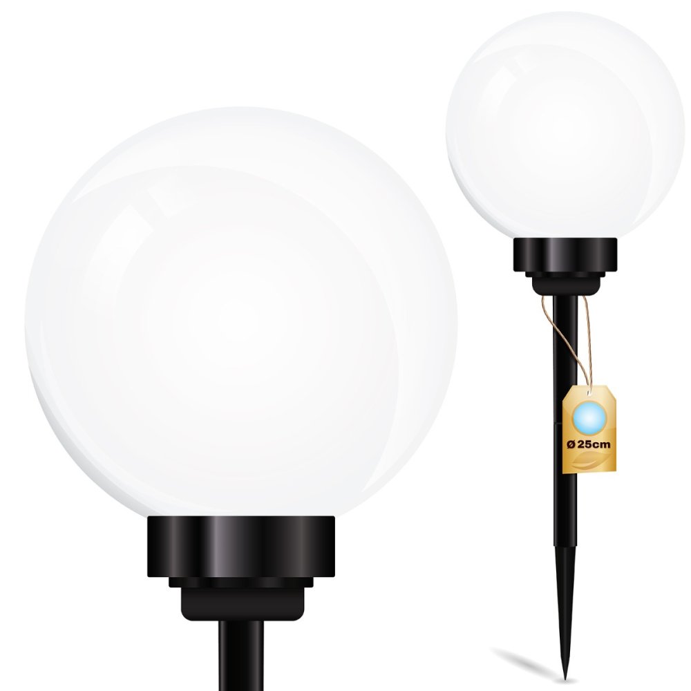 Solárna záhradná lampa LED poháňaná bielou guľou 25 cm