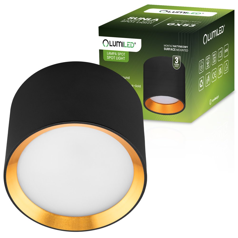 Povrchové svietidlo HALOGEN SUNLA Tuba Gx53 LED bodové nástenné svietidlo Waltz Black and Gold LUMILED