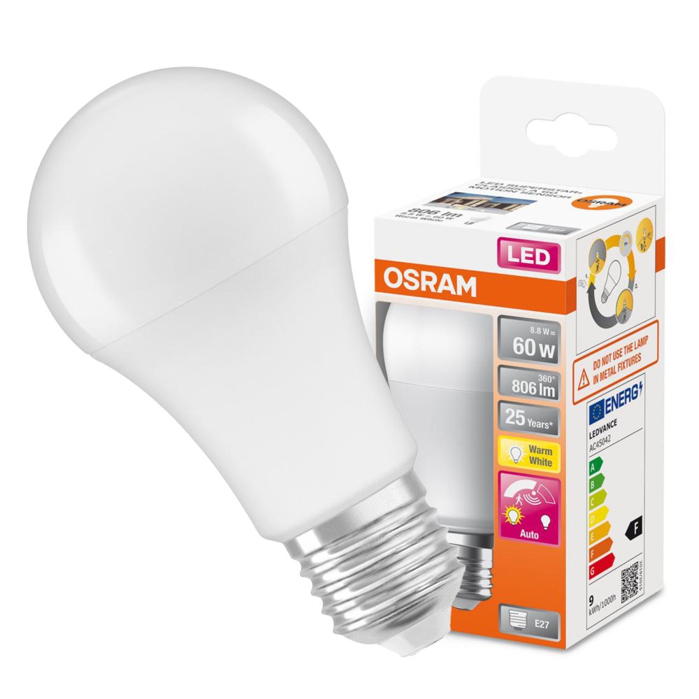 LED žiarovka A60 E27 8,8W = 60W 806lm 2700K teplá 200° so senzorom pohybu a súmraku CLASSIC Osram