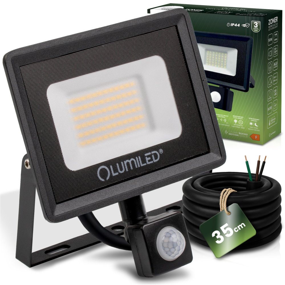 E-shop LED reflektor ZONER 50W 5000LM 4000K IP44 čierny so senzorom pohybu LUMILED