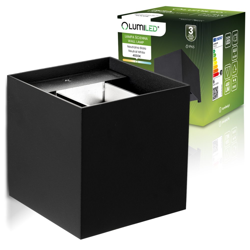 E-shop LED fasádne nástenné svietidlo 2x3W 4000K Nastaviteľné zhora nadol Čierna PICEA LUMILED