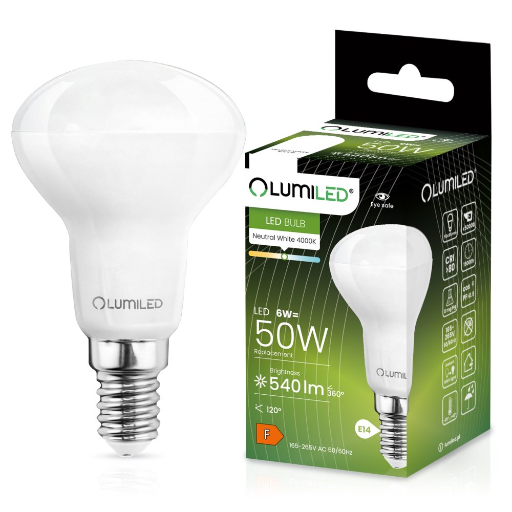 E-shop LED žiarovka E14 R50 6W = 50W 540lm 4000K Neutrálna 120° LUMILED
