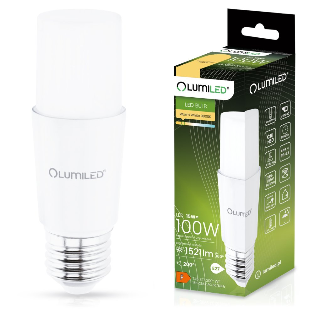 LED žiarovka E27 15W = 100W 1521lm 3000K Warm Lumiled Stick