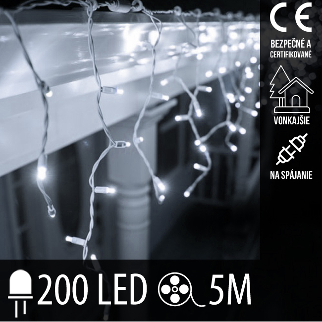 Vianočná led svetelná záclona na spájanie vonkajšia - 200led - 5m studená biela
