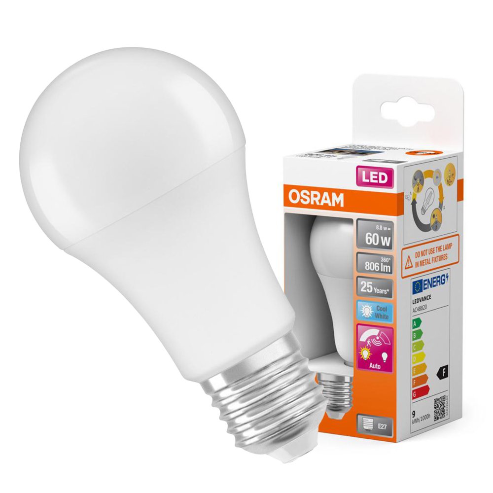 LED žiarovka A60 E27 8,8W = 60W 806lm 4000K Neutrálna 200° so senzorom pohybu a súmraku CLASSIC Osram