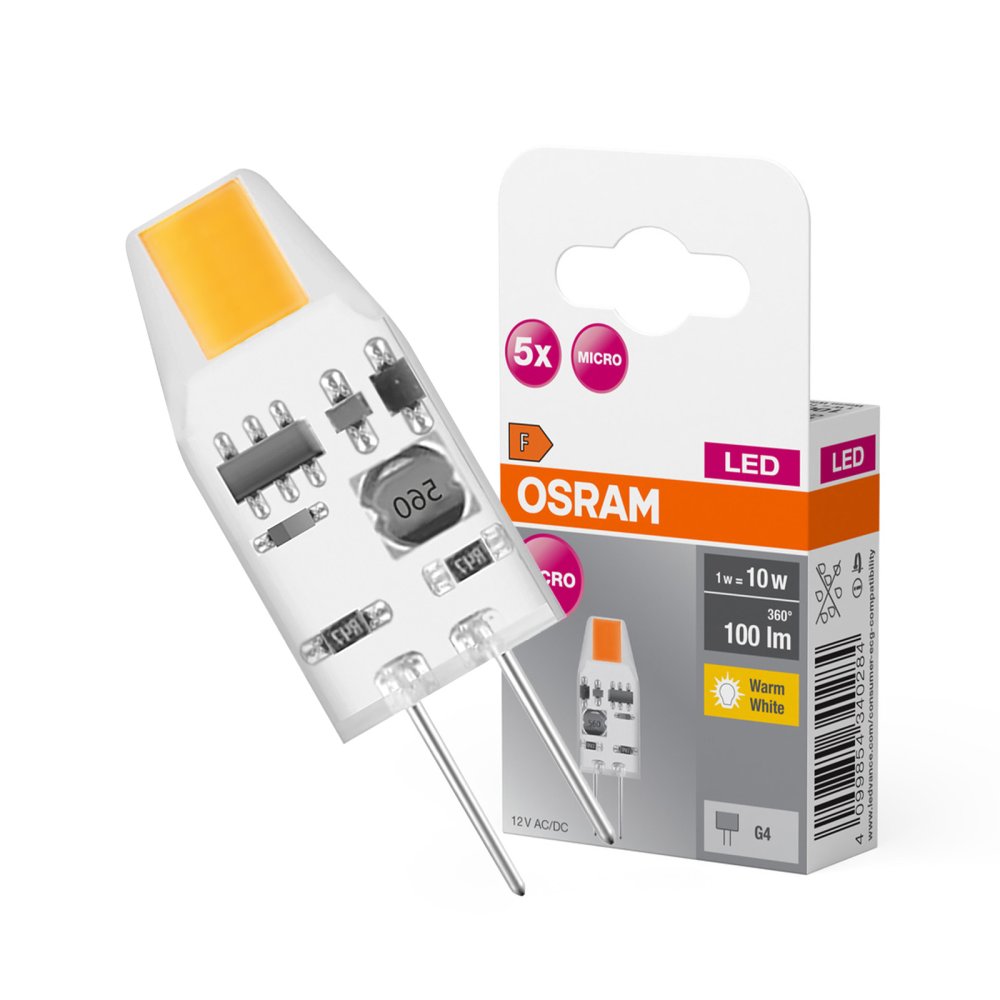 5x LED žiarovka G4 1W = 10W 100lm 2700K Warm 12V 320° BASE Osram