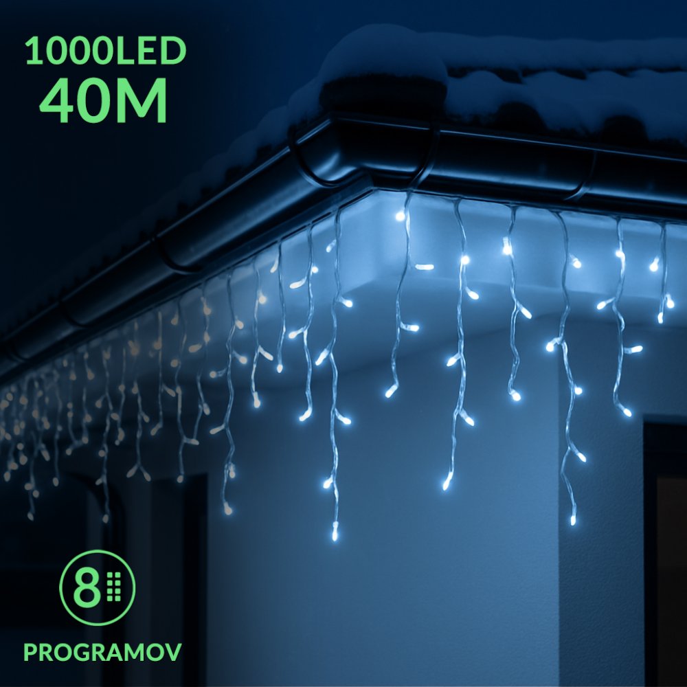 Vianočná led svetelná záclona vonkajšia - programy - 1000led - 40m - modrá