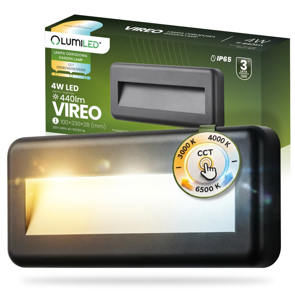 E-shop Vonkajšia záhradná schodová fasádna lampa CCT 3000-6500K LED 4W IP65 VIREO LUMILED