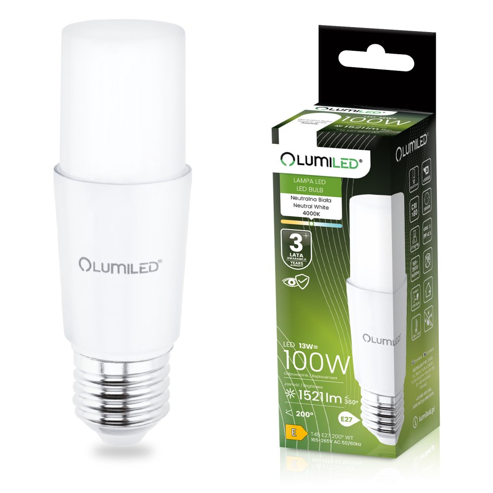 E-shop LED žiarovka E27 tubulárna T45 13W = 100W 1521lm 3000K teplá 200° LUMILED