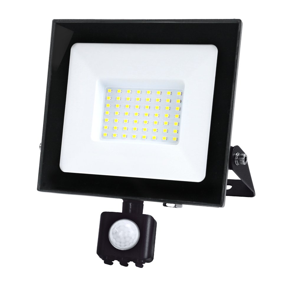 E-shop Vonkajší záhradný LED reflektor 50W 4270lm 4000K neutrálna 120° so senzorom pohybu IP44 IK05 čierny MHC Kobi
