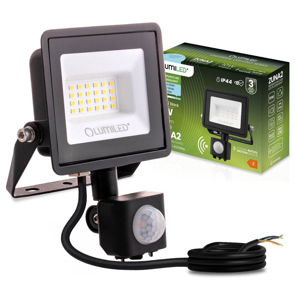 E-shop LED reflektor ZUNA2 20W 1800lm 6500K IP44 Black Senzor pohybu LUMILED