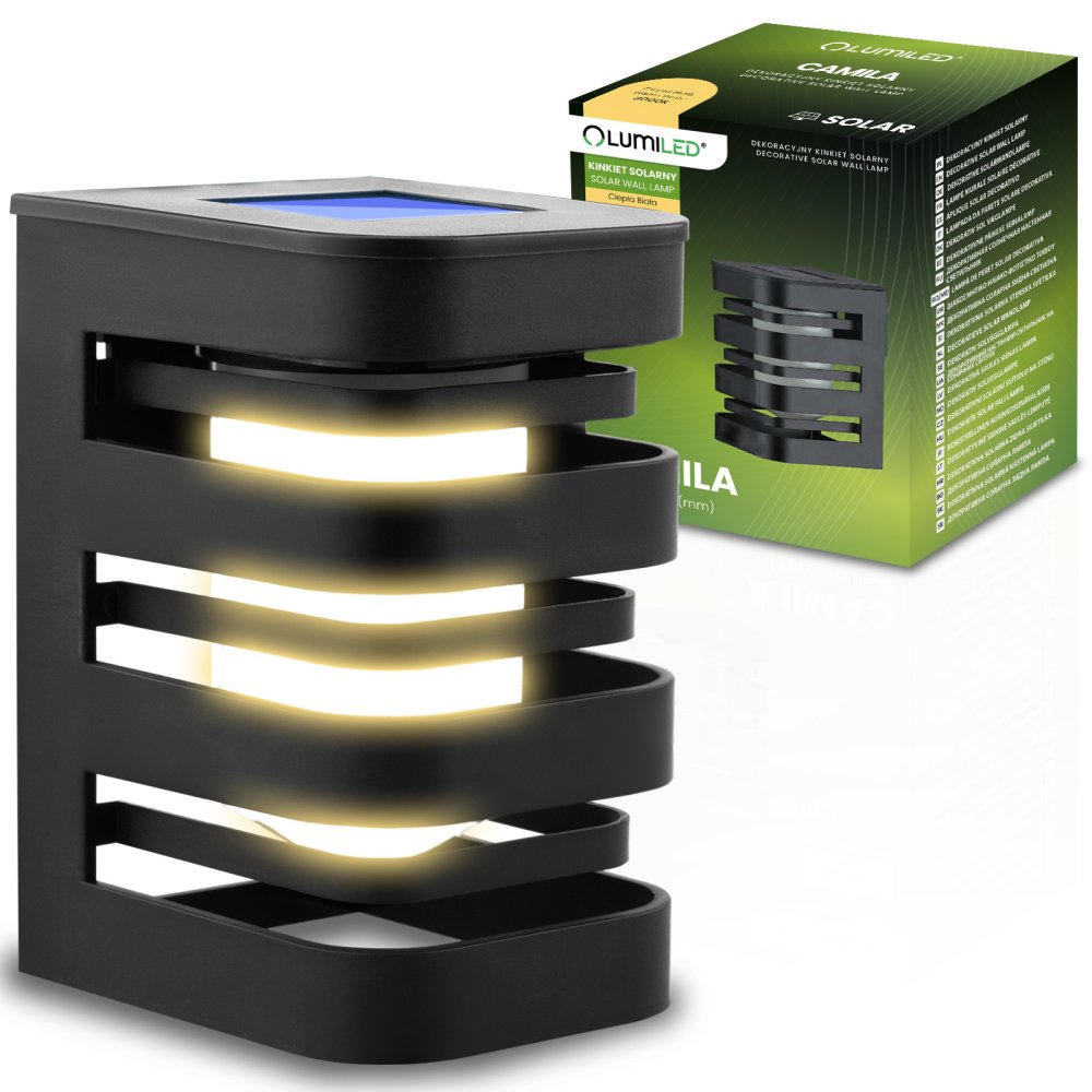 E-shop LED nástenné solárne svietidlo CAMILA 3000K Súmrakový senzor LUMILED