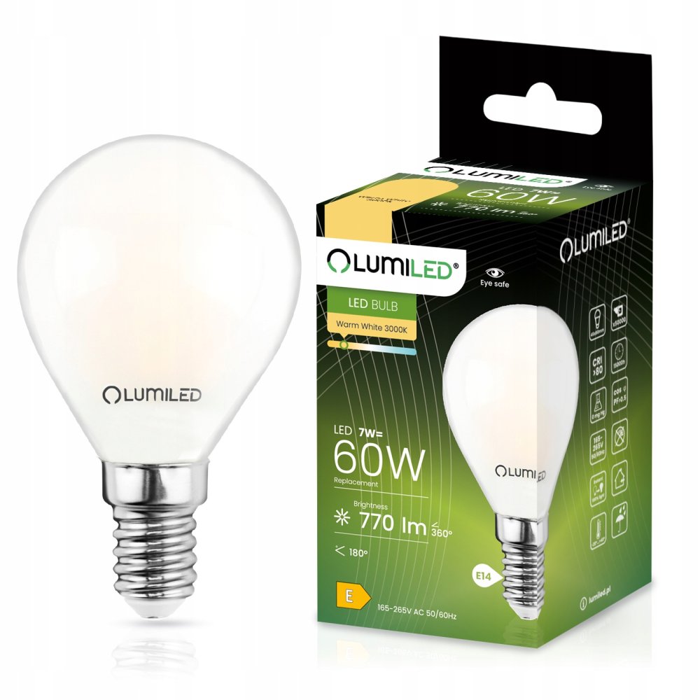 LED žiarovka P45 E14 7W = 60W 770lm 3000K Warm 360° Filament Milk LUMILED