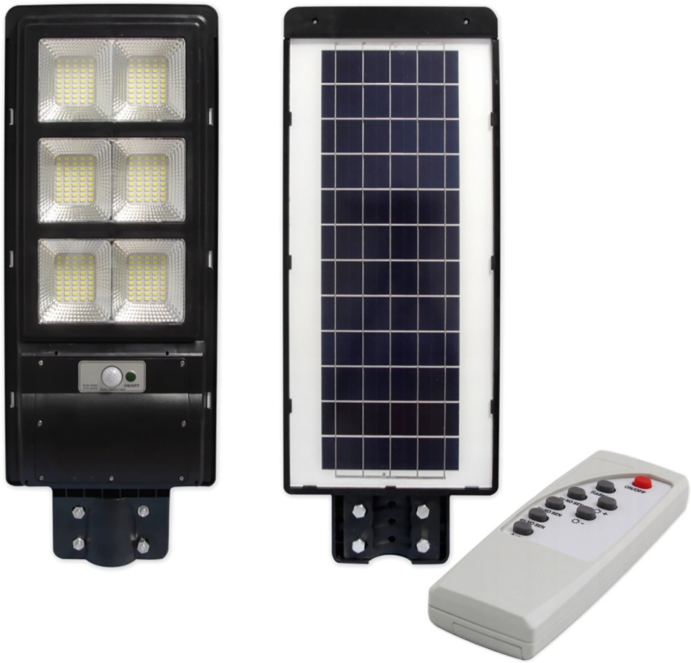 LED solárna pouličná lampa čierna 270W 6000K studená IP65 senzor pohybu a súmraku + diaľkové ovládanie