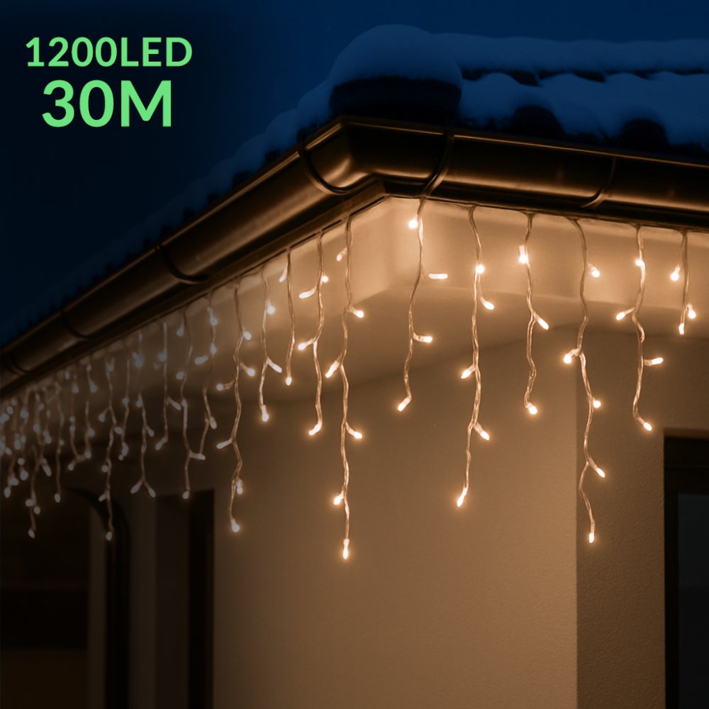 Vianočná led svetelná záclona vonkajšia - 1200led - 30m teplá biela
