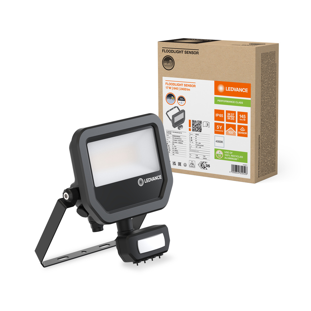 LED reflektor Vonkajší reflektor 17W 2400lm 4000K IP65 čierny s pohybovým a súmrakovým senzorom Reflektor Ledvance