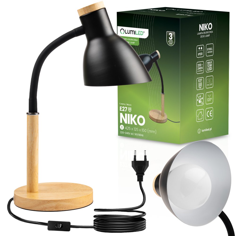 E-shop Stolová lampa školská kresliarska dekoratívna E27 NIKO čierna Lumiled