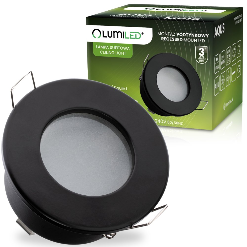 E-shop Svietidlo HALOGEN Skrytý kúpeľňový podhľad Hermetický AQUS GU10 LUMILED Black IP44 FIXED