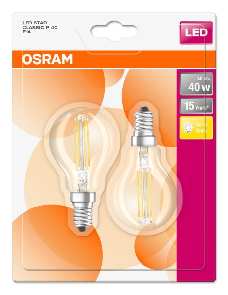 2PAK LED žiarovka E14 P45 4W = 40W 470lm 2700K Warm 300° Filament OSRAM