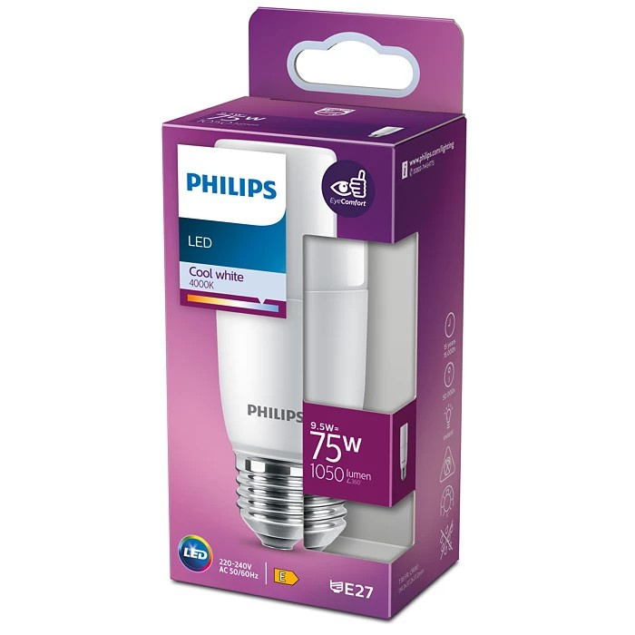 LED žiarovka E27 Stick 9,5W = 75W 1050lm 4000K Neutral 240° PHILIPS