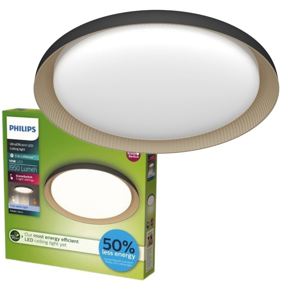 LED povrchové svietidlo 10W 1950lm 4000K SceneSwitch Black Pebblo Ultra Efficient Philips