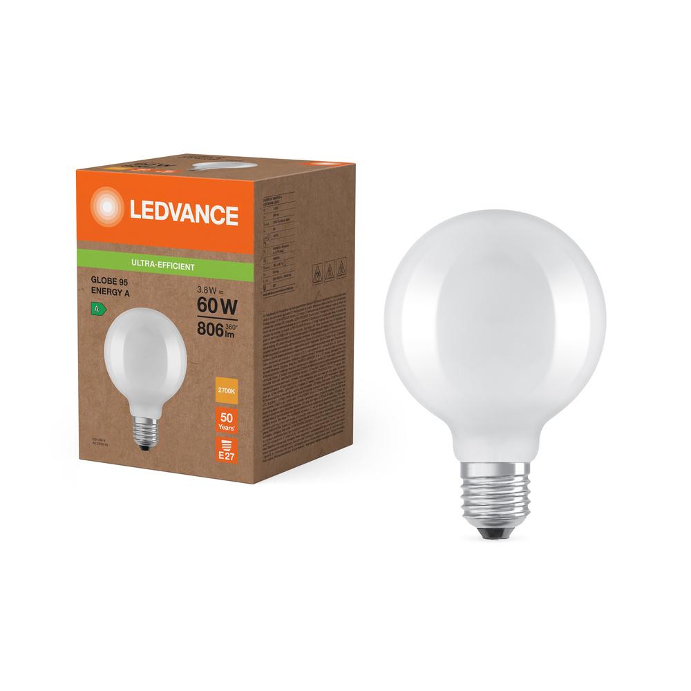 LED žiarovka Ball E27 G95 3,8W = 60W 806lm 2700K Warm 300° Ledvance