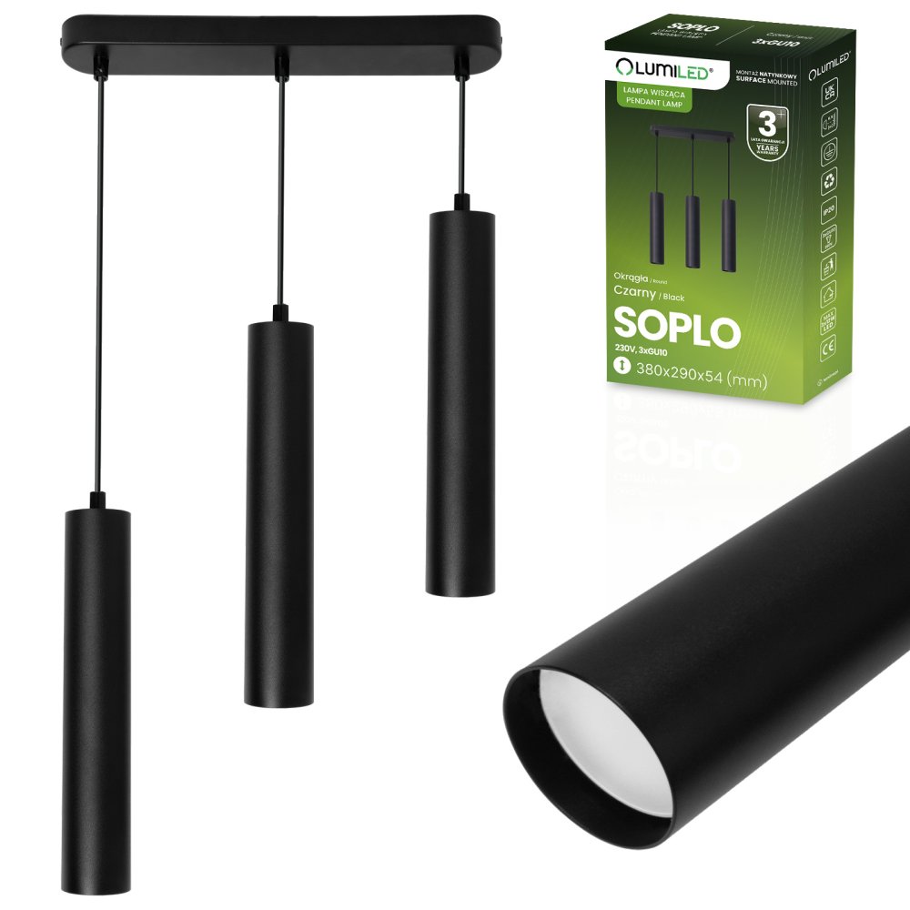 E-shop Závesná stropná lampa zvesná 29cm reflektor 3x GU10 LED SOPLO čierna LUMILED