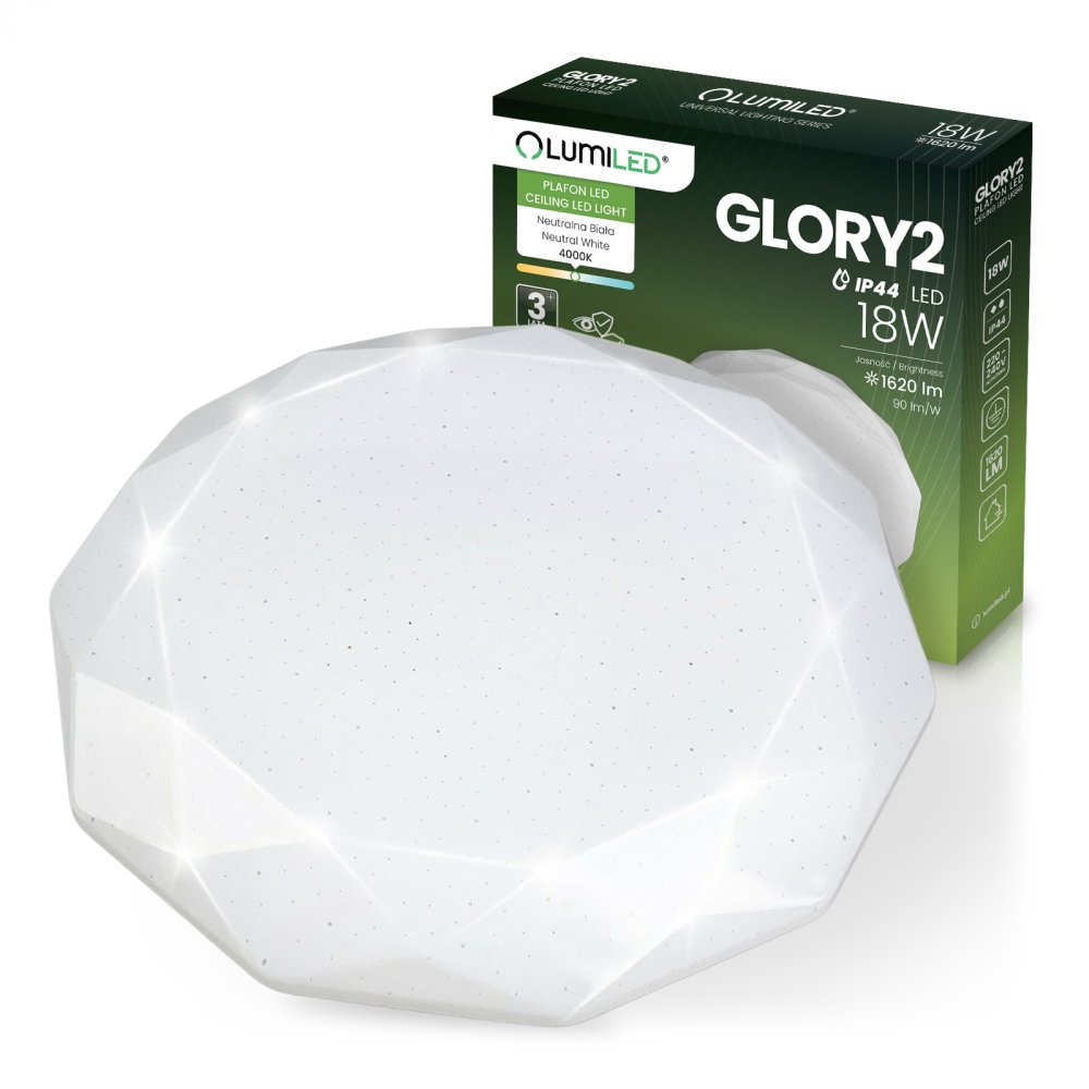 E-shop LED stropné svietidlo nástenné 18W IP44 okrúhle GLORY 2 Diamant 33cm LUMILED