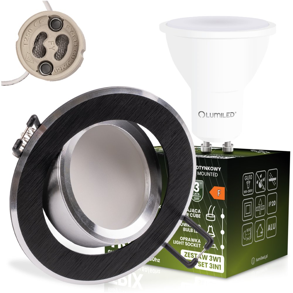 E-shop Zapustené svietidlo halogénové okrúhle pohyblivé TRIX 3v1 GU10 6W 3000K čierna LUMILED