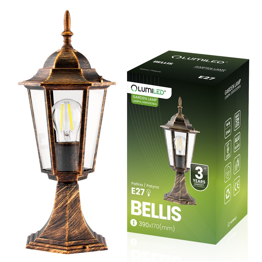 Záhradné svietidlo Vonkajšia lampa E27 Nízke tienidlo 40cm Patina BELLIS LUMILED