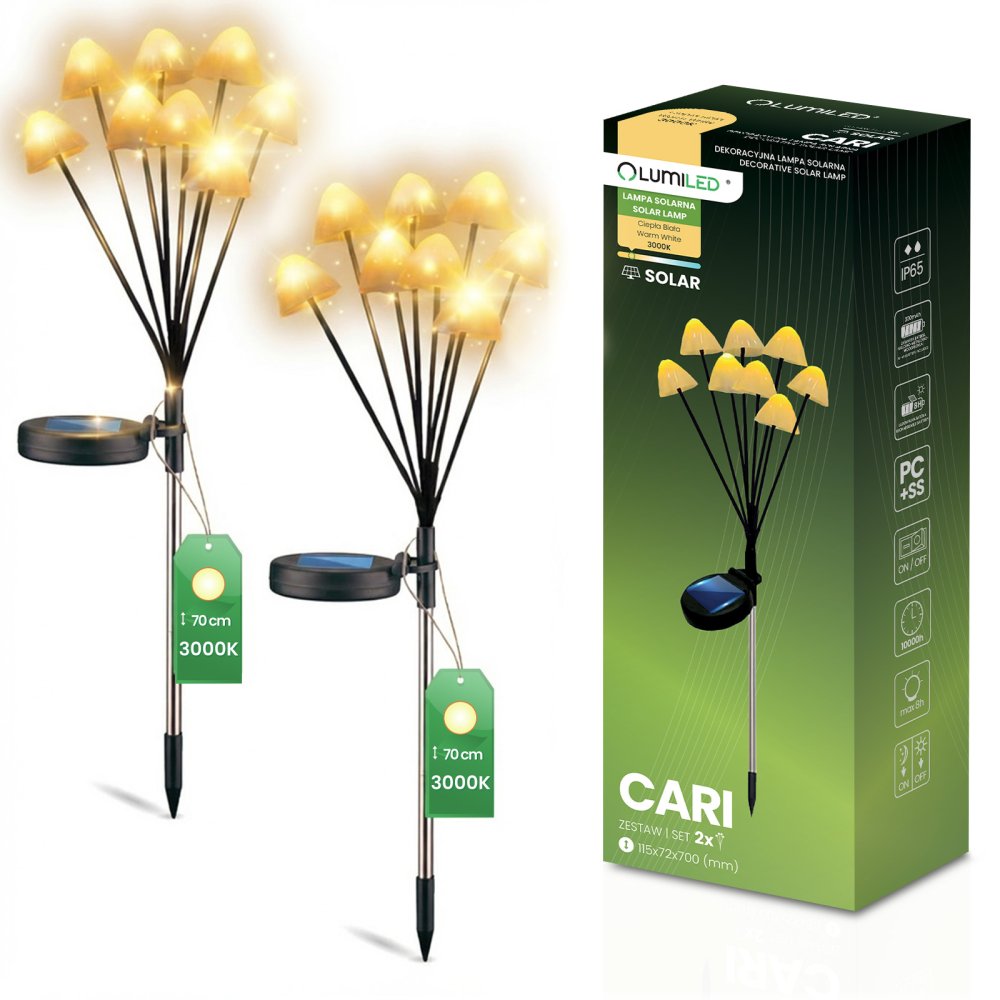 E-shop 2x LED solárne záhradné svietidlo s pohonom 3000K IP65 CARI LUMILED