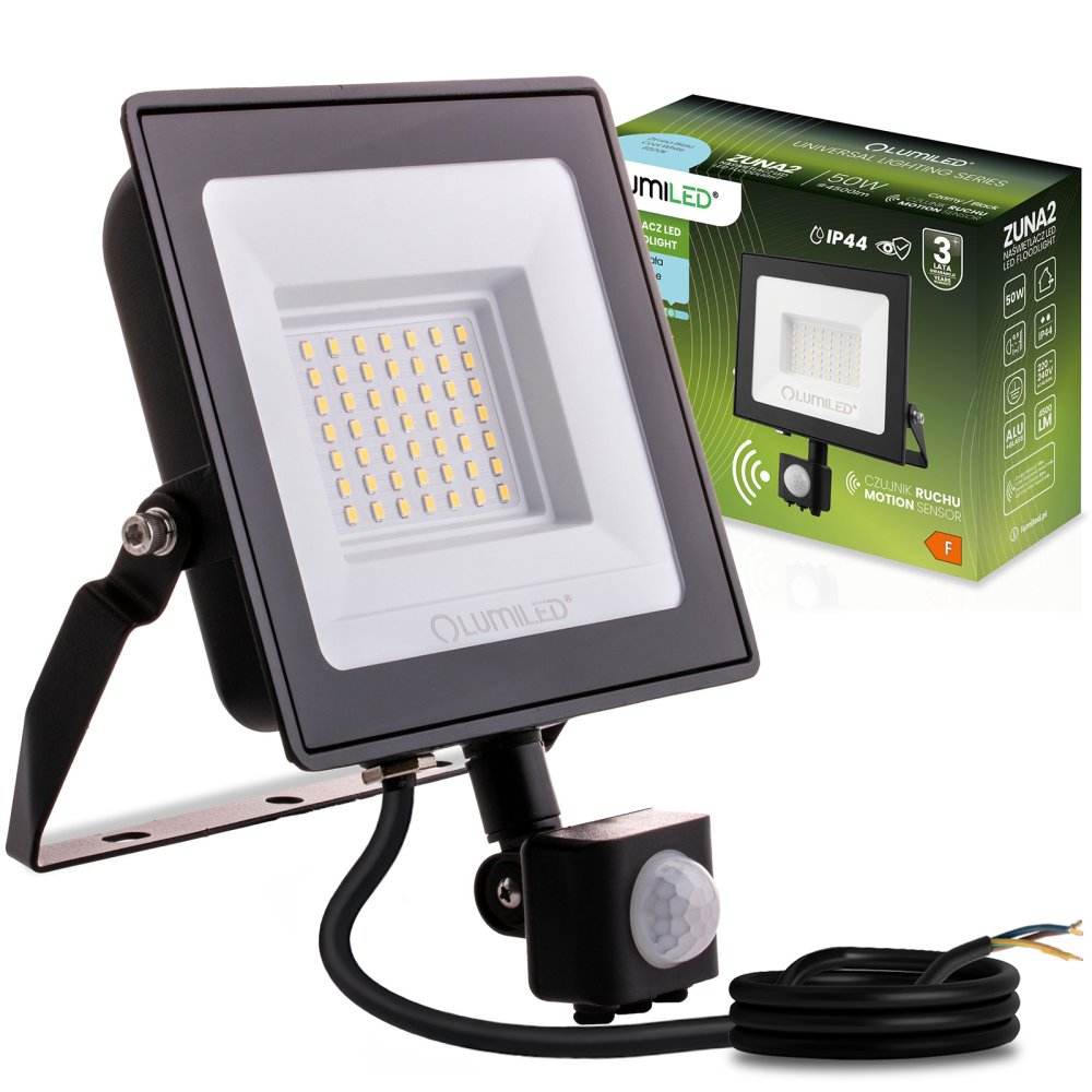 E-shop LED reflektor ZUNA2 50W 4500lm 6500K IP44 Black Senzor pohybu LUMILED