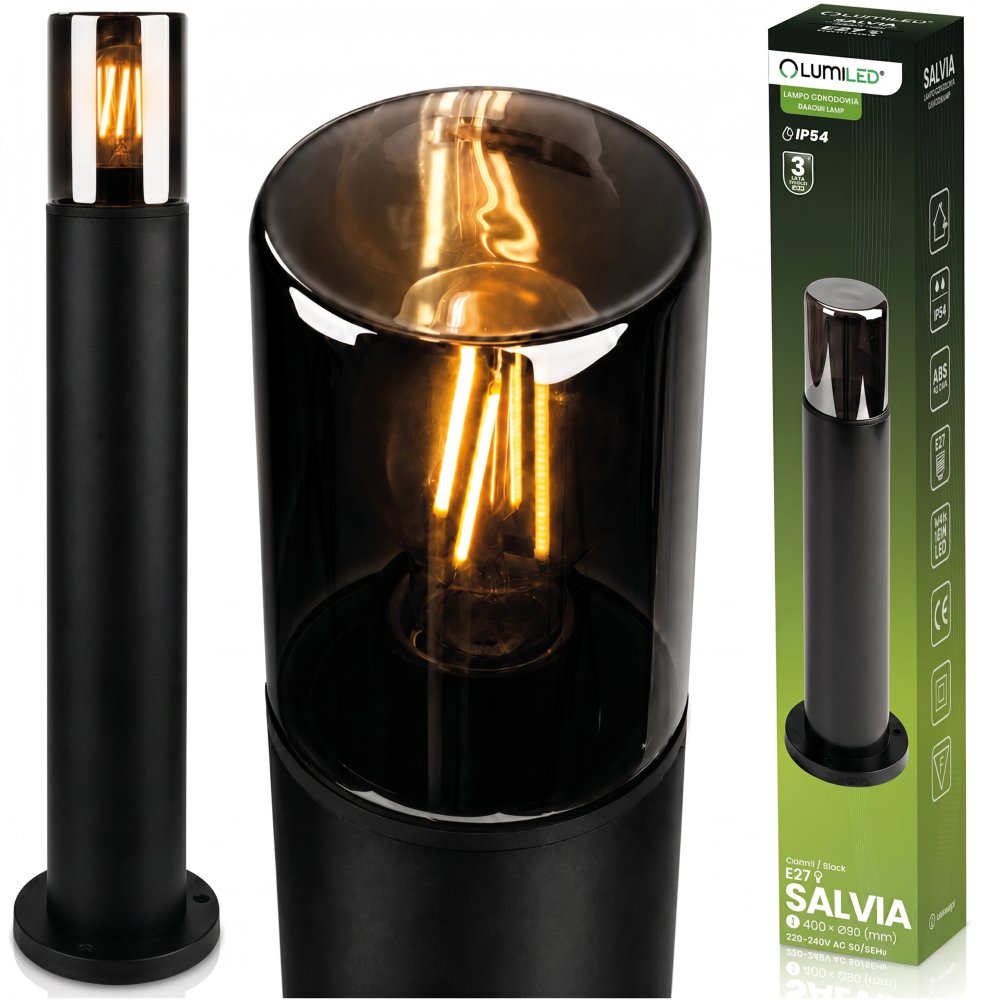 Záhradná lampa stĺpik vonkajšia stojaca E27 LED SALVIA IP54 40cm LUMILED