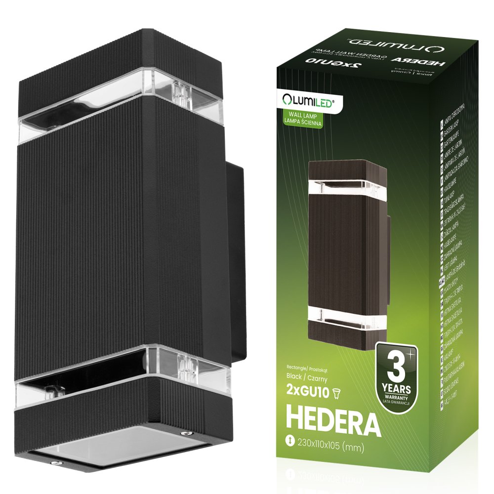Záhradné nástenné svietidlo zhora nadol GU10 Black HEDERA LUMILED