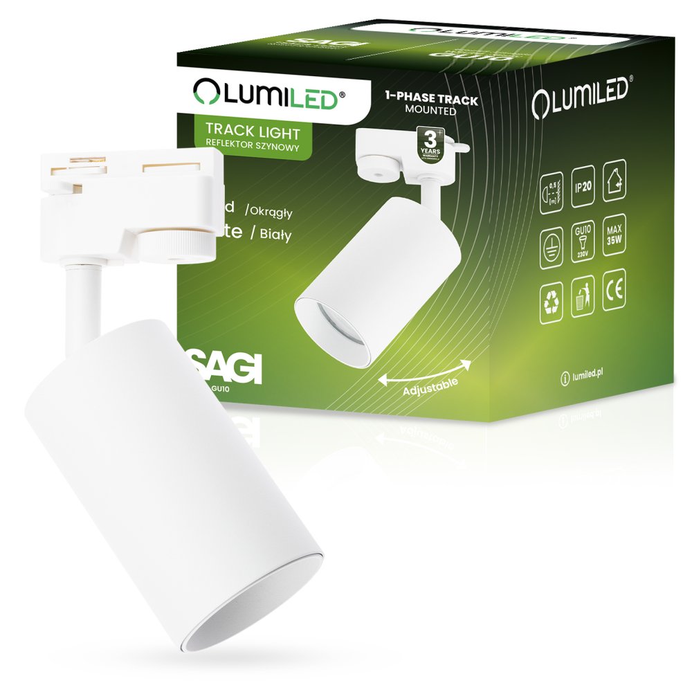 GU10 White SAGI Busbar Light pre jednofázové prípojnice