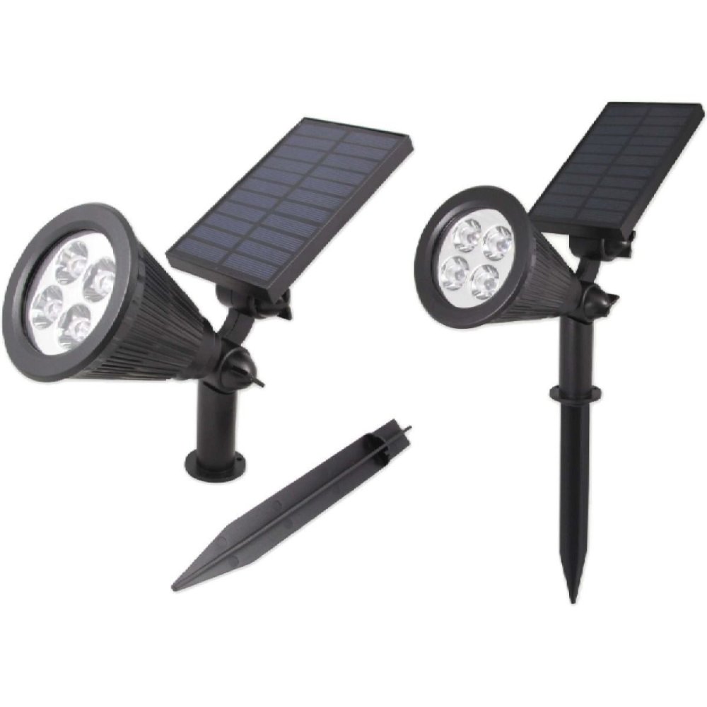 Záhradný LED solárny reflektor 2W studený IP65 súmrakový senzor