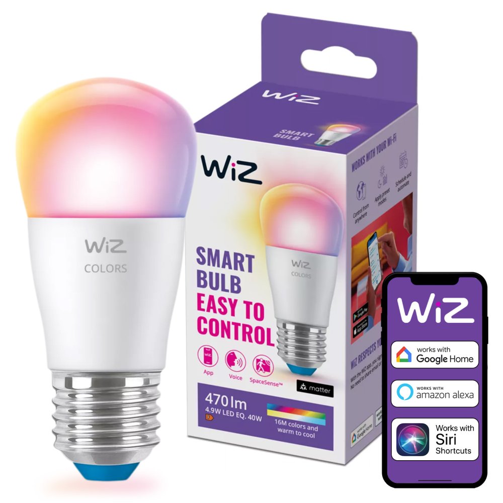 LED žiarovka E27 Ball P45 4,9W = 40W 470lm 2200-6500K RGB + TW Smart SMART WiFi Bluetooth App WiZ