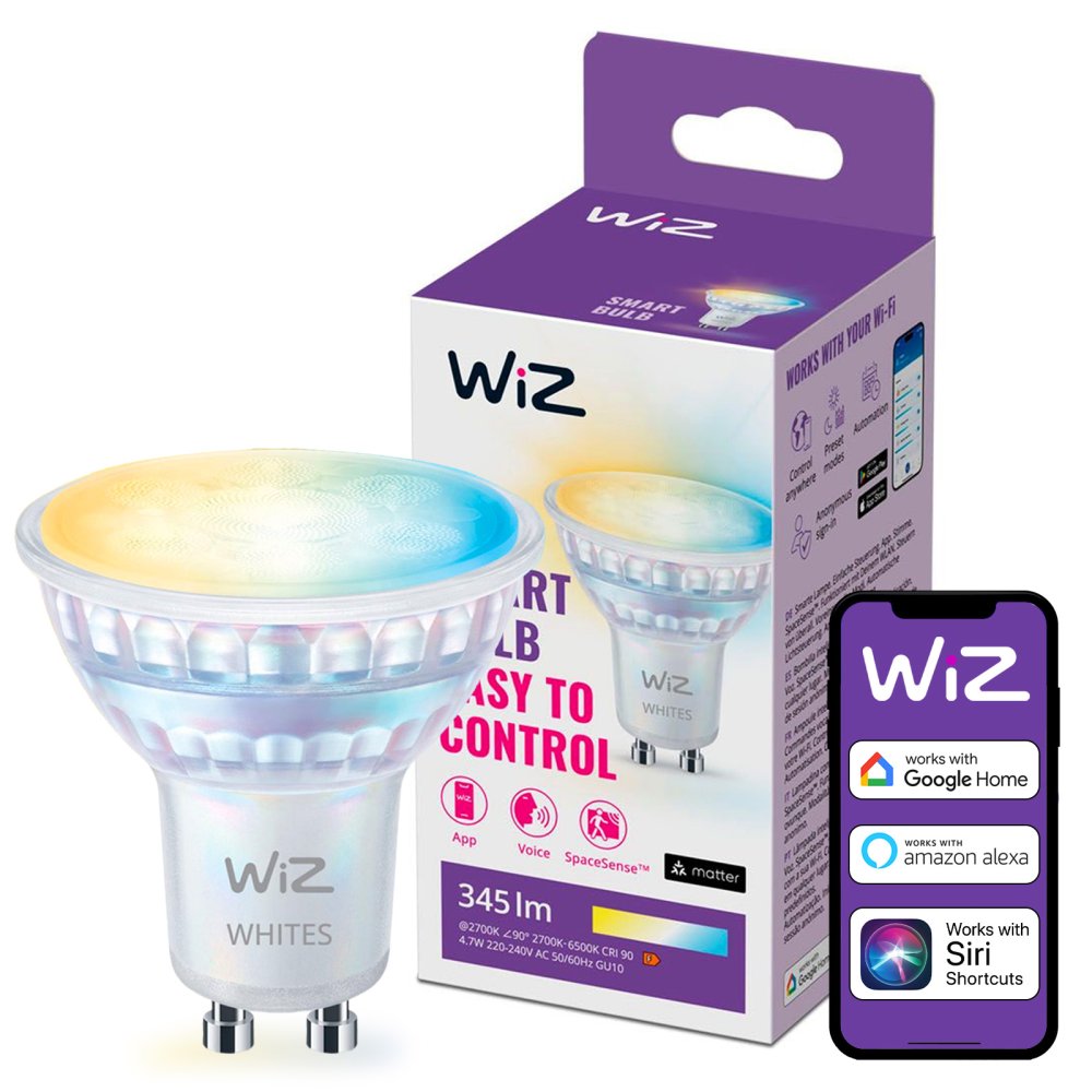 LED GU10 reflektor PAR16 4,7W = 50W 345lm 2700-6500K TW Smart SMART WiFi Bluetooth App WiZ