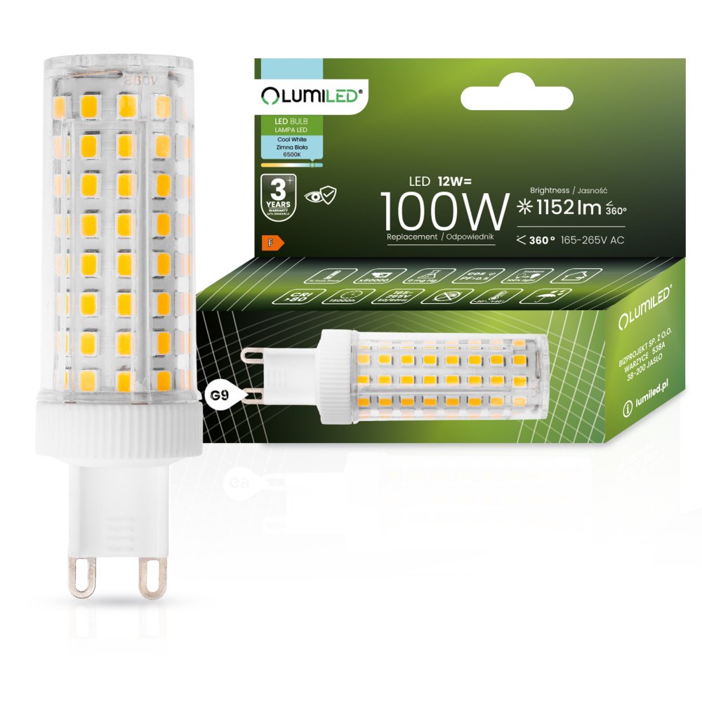 E-shop LED žiarovka G9 kapsula 12W = 100W 1152lm 6500K studená 360° LUMILED