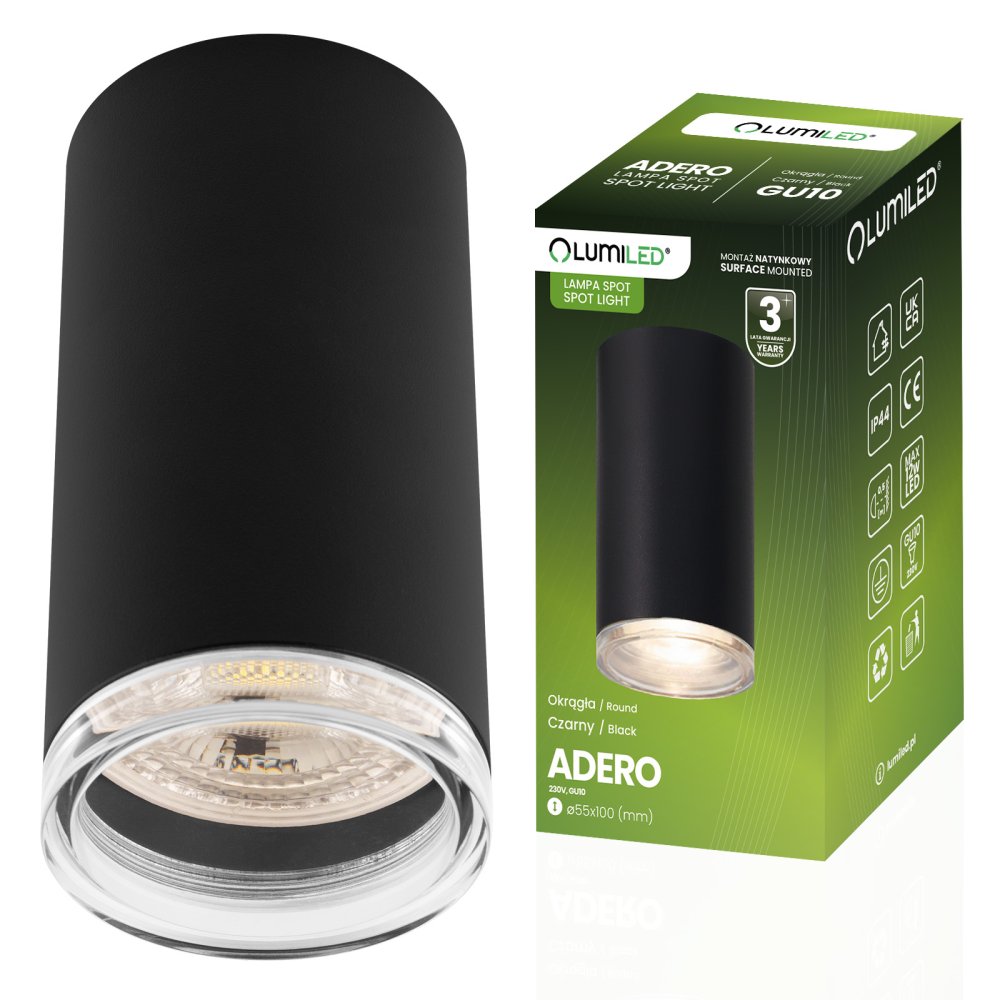 E-shop Stropná lampa reflektor LED bodové svietidlo tuba GU10 IP44 ADERO čierna Lumiled