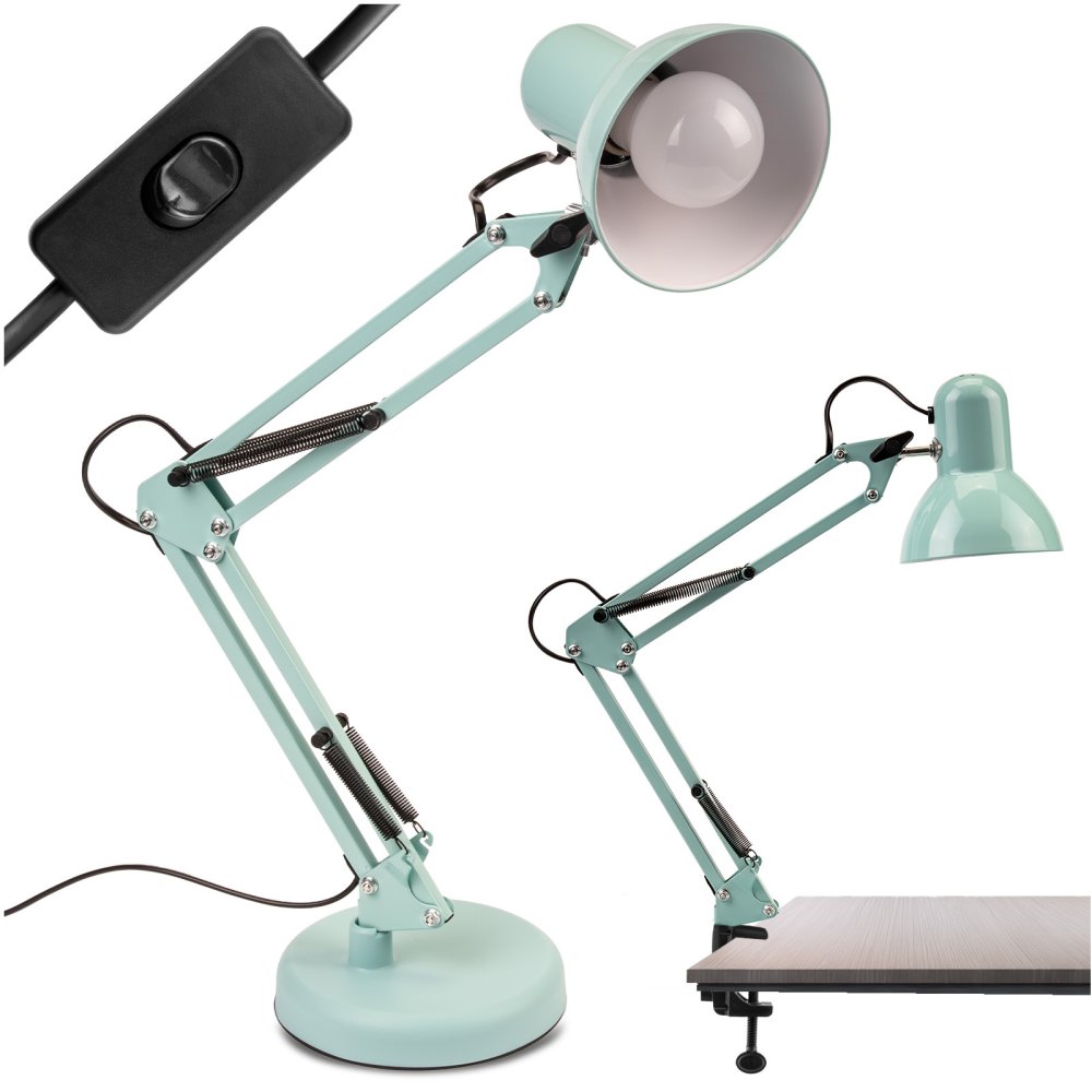 E-shop Stolná kresliarska lampička E27 TOBI pastelovo modrá Lumiled s úchytom na dosku