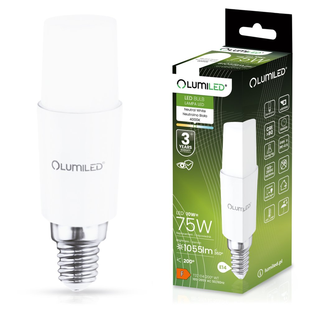E-shop LED žiarovka E14 10W = 75W 1055lm 4000K Neutral Stick LUMILED